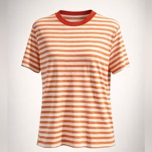 COS Striped Short Sleeve Cotton Tee, orange/white, S, EUC